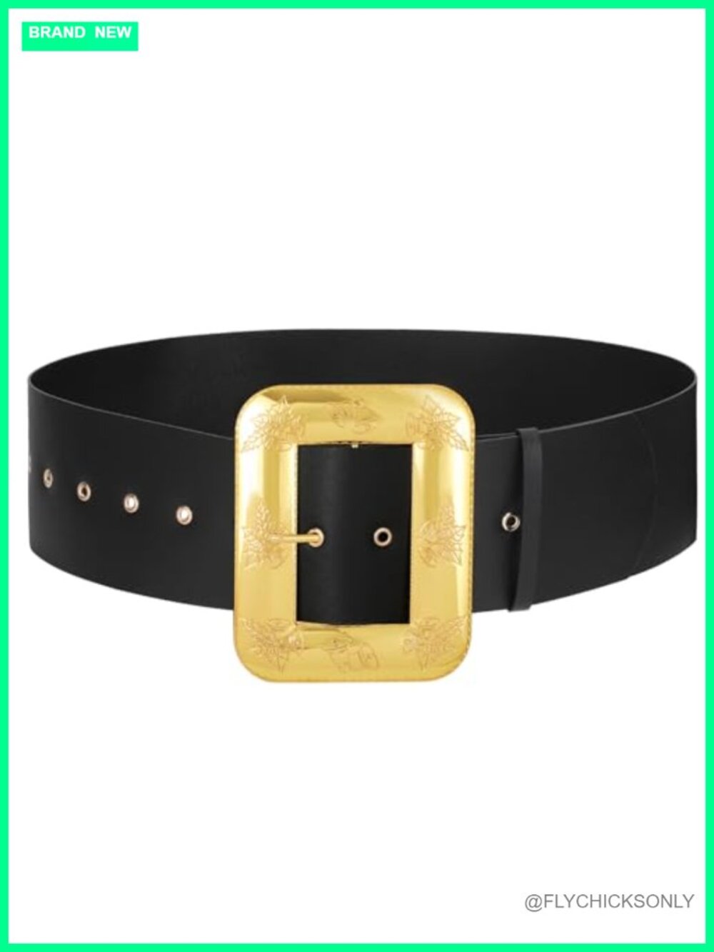 Santa Claus Costume Belt Wide PU Leather Black with Gold Buckle Novelty